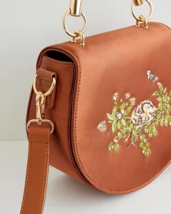 Embroidered Bags-Fable England Sleepy Fawn Embroidered Satin Saddle Bag