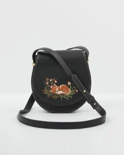 Cross Body Bags|Embroidered Bags-Fable England Sleepy Fox Saddle Purse
