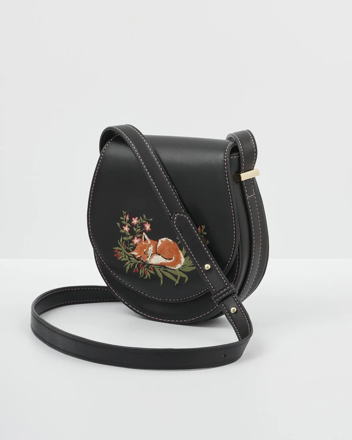 Cross Body Bags|Embroidered Bags-Fable England Sleepy Fox Saddle Purse