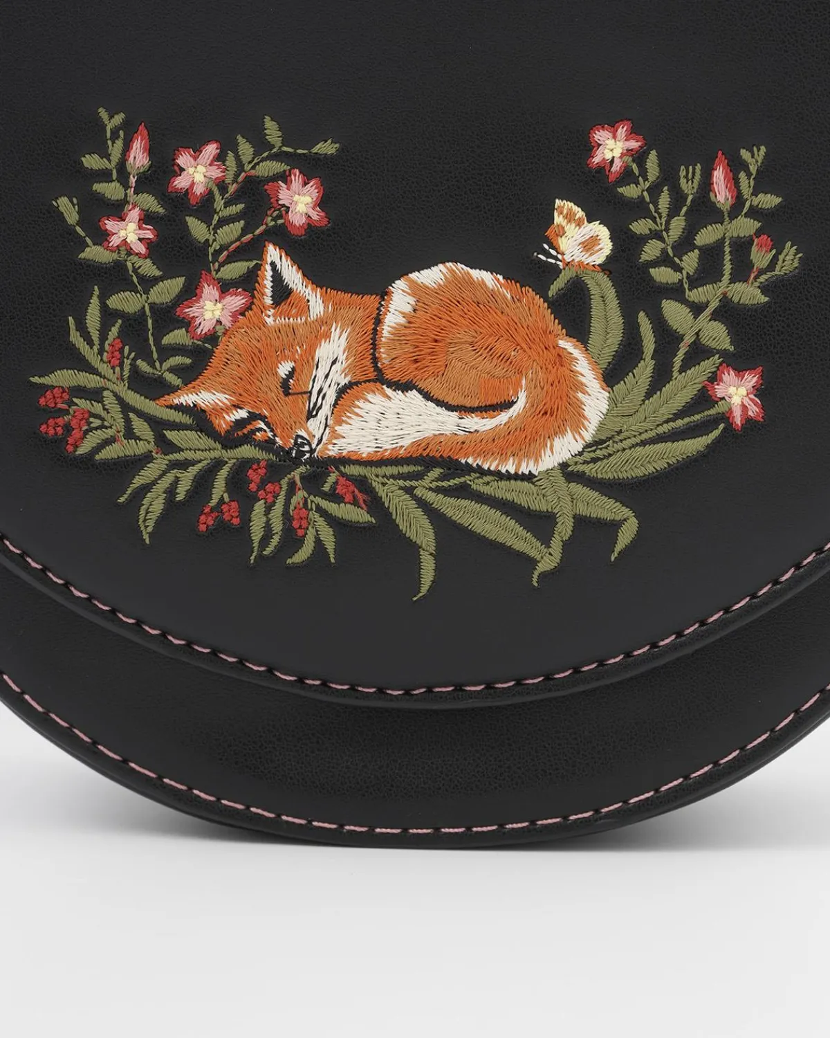 Cross Body Bags|Embroidered Bags-Fable England Sleepy Fox Saddle Purse
