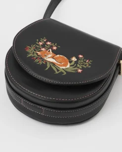 Cross Body Bags|Embroidered Bags-Fable England Sleepy Fox Saddle Purse