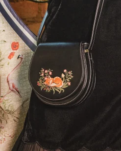 Cross Body Bags|Embroidered Bags-Fable England Sleepy Fox Saddle Purse