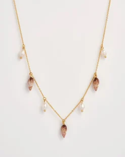 Necklaces-Fable England Spiral Shell Charm & Pearl Necklace