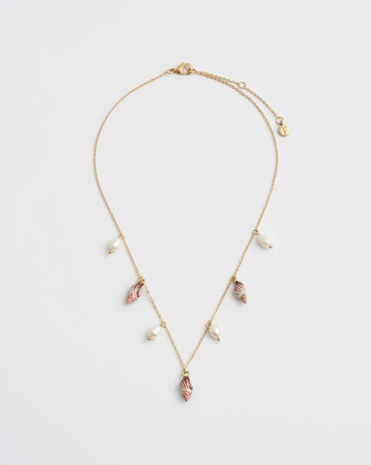 Necklaces-Fable England Spiral Shell Charm & Pearl Necklace