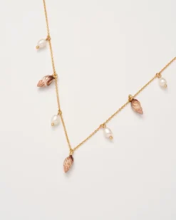 Necklaces-Fable England Spiral Shell Charm & Pearl Necklace