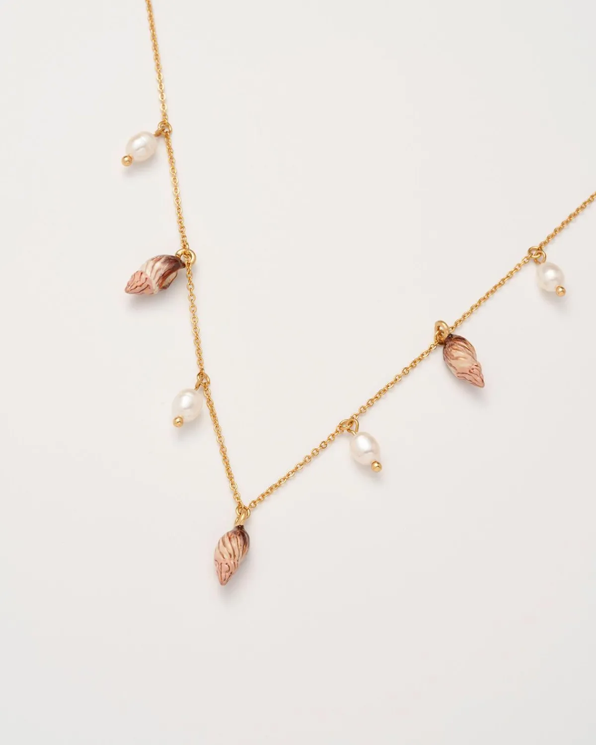Necklaces-Fable England Spiral Shell Charm & Pearl Necklace