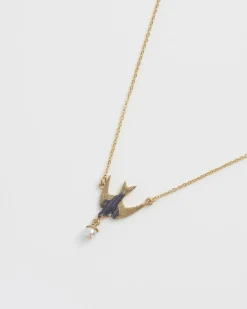 Necklaces-Fable England Swallow & Pearl Necklace