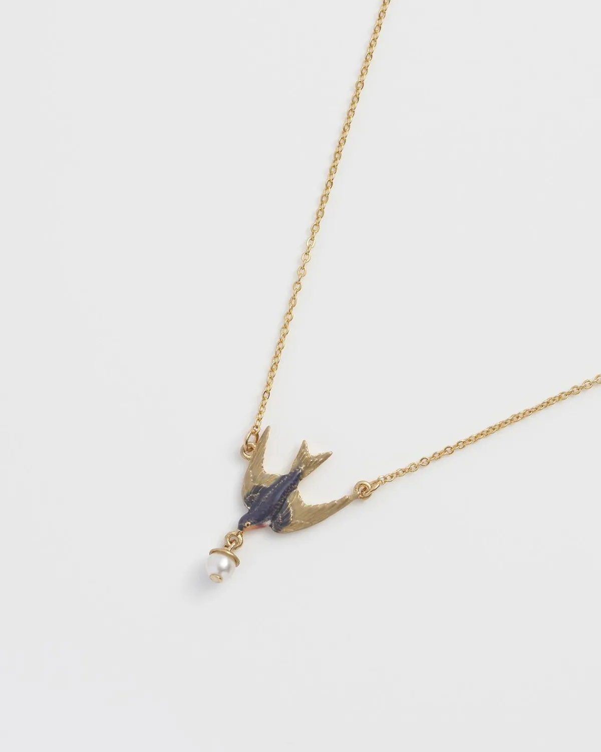 Necklaces-Fable England Swallow & Pearl Necklace