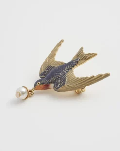 Pins & Brooches-Fable England Swallow & Pearl Pin