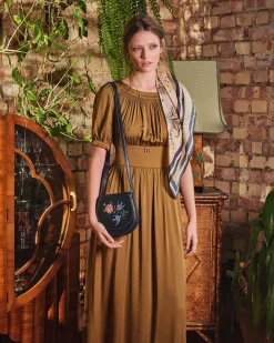 Cross Body Bags|Embroidered Bags-Fable England Swooping Swallows Saddle Purse