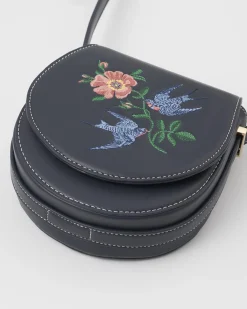 Cross Body Bags|Embroidered Bags-Fable England Swooping Swallows Saddle Purse