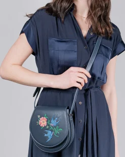 Cross Body Bags|Embroidered Bags-Fable England Swooping Swallows Saddle Purse