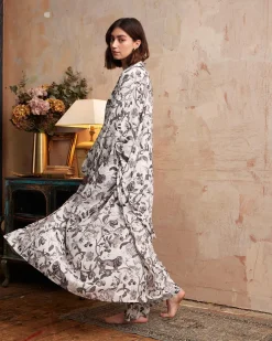 Kimonos-Fable England Tree of Life Monochrome Long Kimono