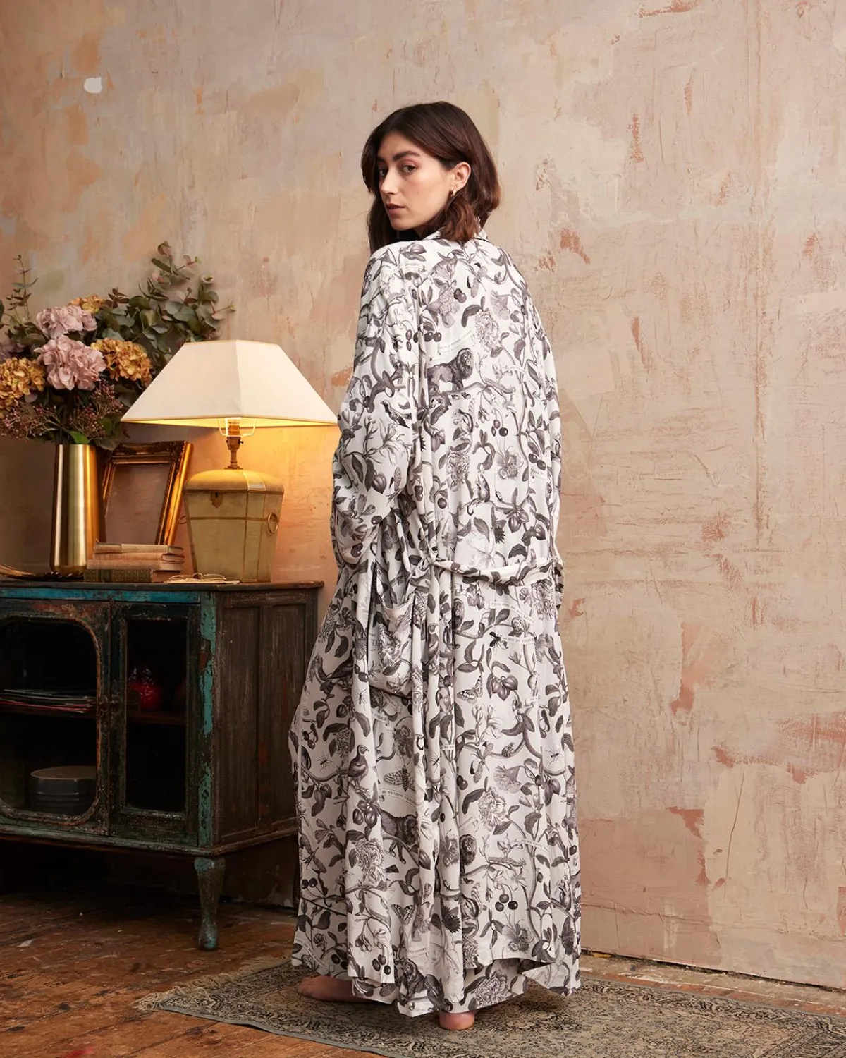 Kimonos-Fable England Tree of Life Monochrome Long Kimono