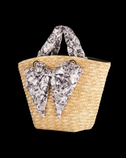 Tote Bags-Fable England Tree Of Life Monochrome Raffia Basket Bag