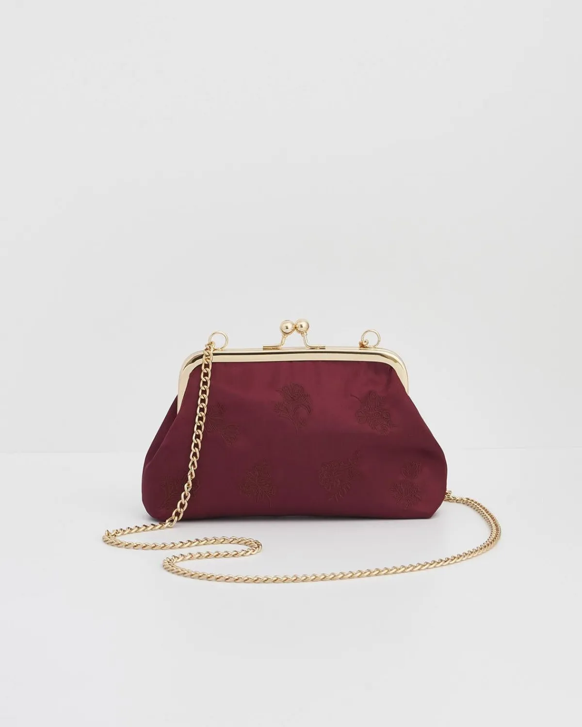 Clutch & Evening Bags|Cross Body Bags-Fable England Victoriana Burgundy Embroidered Satin Clutch