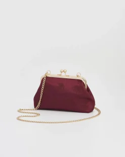 Clutch & Evening Bags|Cross Body Bags-Fable England Victoriana Burgundy Embroidered Satin Clutch