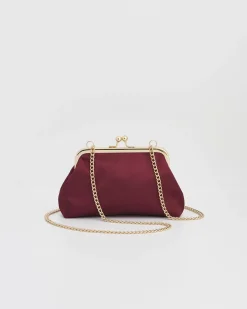 Clutch & Evening Bags|Cross Body Bags-Fable England Victoriana Burgundy Embroidered Satin Clutch