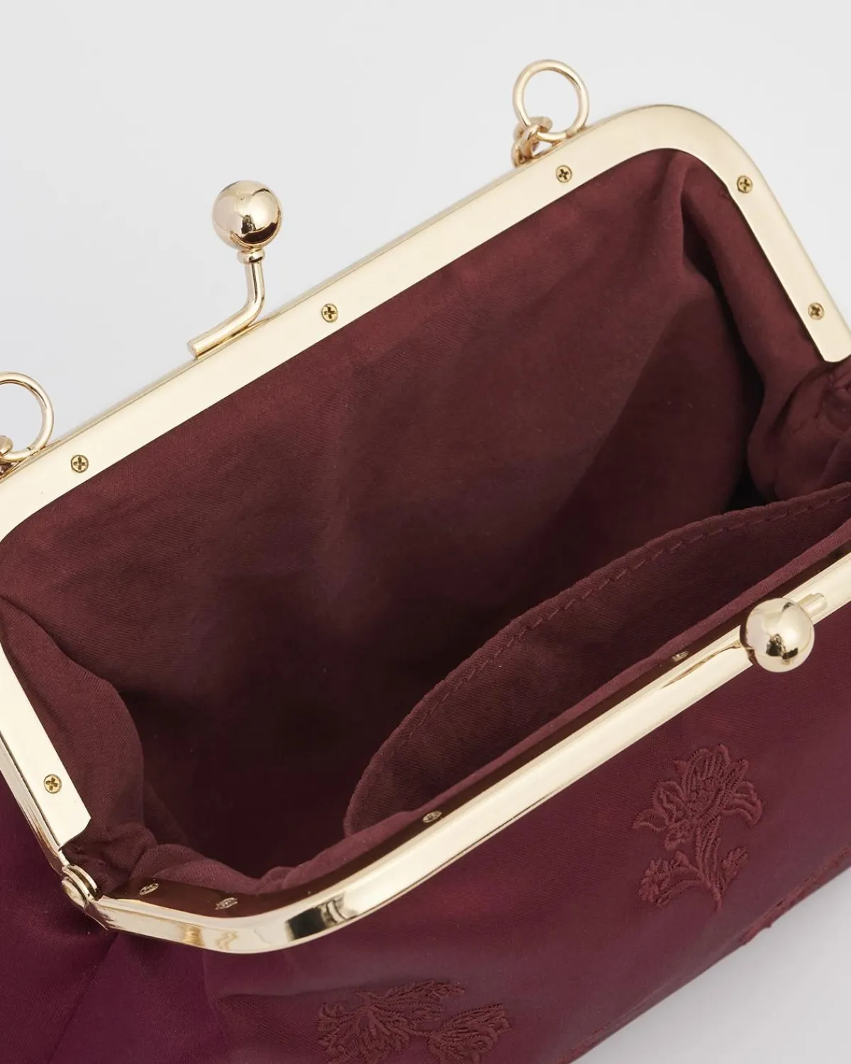 Clutch & Evening Bags|Cross Body Bags-Fable England Victoriana Burgundy Embroidered Satin Clutch