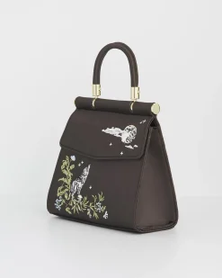 Bracelets & Bangles|Clutch & Evening Bags-Fable England Wolf & Moon Charcoal Embroidered Satin Tote