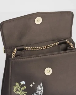 Bracelets & Bangles|Clutch & Evening Bags-Fable England Wolf & Moon Charcoal Embroidered Satin Tote