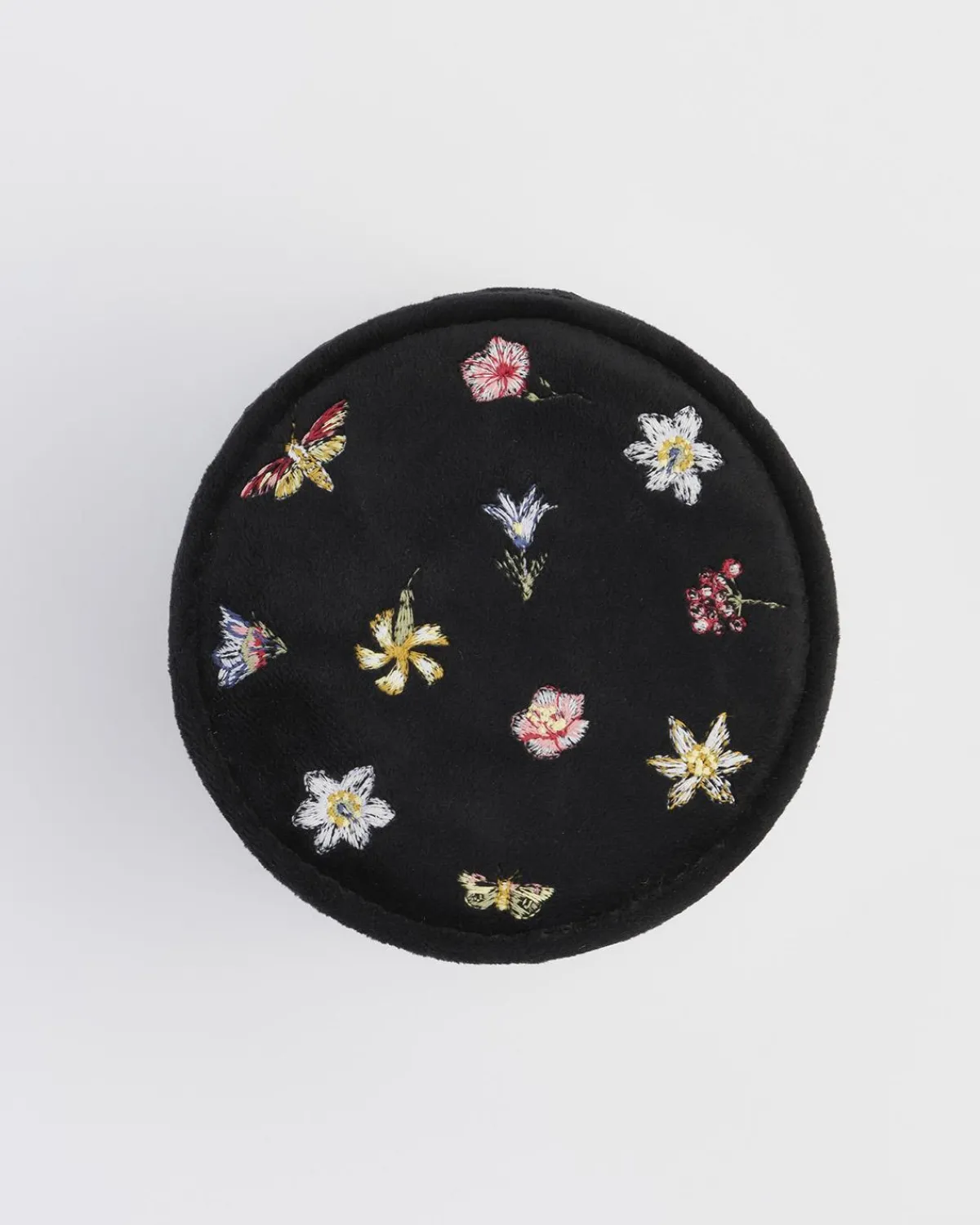 Jewelry Boxes-Fable England Wolf Garden Ditsy Black Velvet Embroidery Jewelry Box