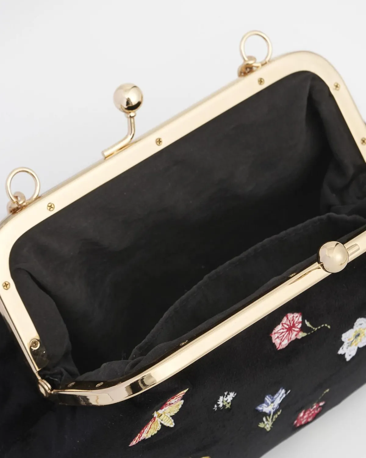 Clutch & Evening Bags|Cross Body Bags-Fable England Wolf Garden Ditsy Embroidered Black Velvet Clutch