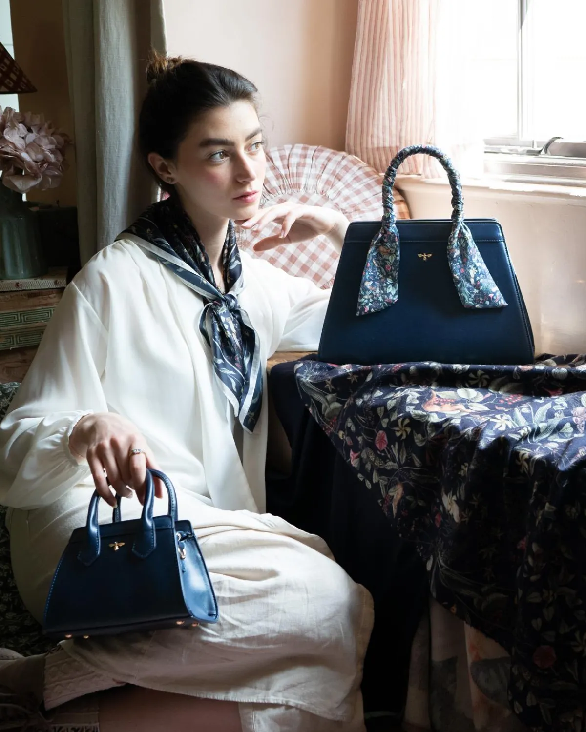 Cross Body Bags|Tote Bags-Fable England Wolf Garden Mini Navy Tote