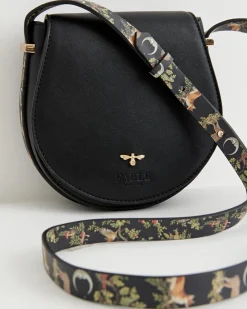 Cross Body Bags-Fable England Woodland Toile Saddle Bag - Black